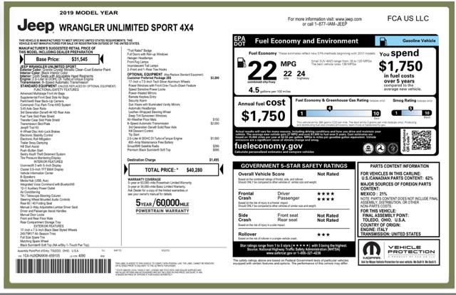 2019 Jeep Wrangler Unlimited Sport S