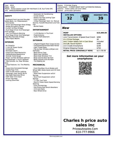2016 Smart fortwo Prime coupe